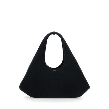 Black Shoulder Bag With Top Handle And Logo Lettering On The Front In Suede Woman COPBA131F6049BLK