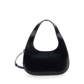 Slim Swipe Phone Baguette Black Shoulder Bag With Adjustable And Removable Shoulder Strap And Logo Lettering On The Front In Leather Woman