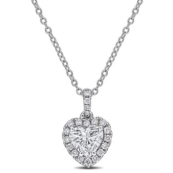 1 1/8CT TGW Heart and Round-Cut Lab Grown Diamond Halo Pendant with Chain in Sterling Silver - 17 in JMS011831 1 1/8CT TGW Heart and Round-Cut Lab Grown Diamond Halo Pendant with Chain in Sterling Silver - 17 in JMS011831