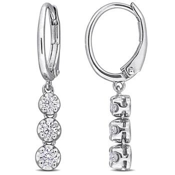 1/2ct TW Lab-Grown Diamond 3-Stone Leverback Earrings in Sterling Silver JMS011432