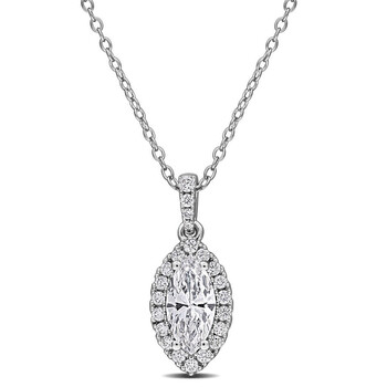 1CT TGW Marquise and Round-Cut Lab Grown Diamond Halo Pendant with Chain in Sterling Silver - 17 in JMS011815 1CT TGW Marquise and Round-Cut Lab Grown Diamond Halo Pendant with Chain in Sterling Silver - 17 in JMS011815