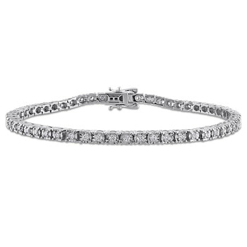 1ct TW Lab-Grown Diamond Tennis Bracelet in Sterling Silver - 7 in JMS011930