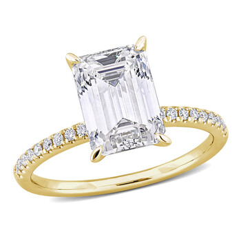 3 1/10ct TW Emerald and Round-Cut Lab-Grown Diamond Solitaire Engagement Ring in 14k Yellow Gold JMS011536