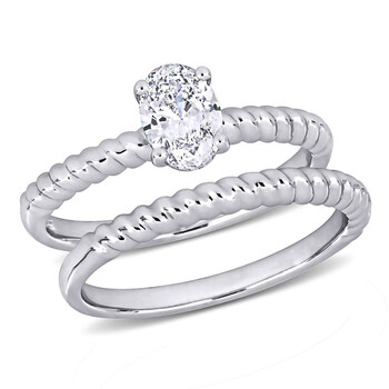 3/4 CT TW Oval Lab-Grown Diamond Twisted Band Bridal Set in 14k White Gold JMS011721