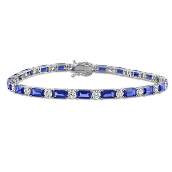 6 1/3 CT TGW Baguette Created Blue Sapphire and 2 1/3 CT TW Lab Grown Diamond Tennis Bracelet in 18k White Gold - 7 in JMS011781
