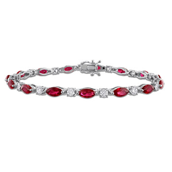 6 3/4ct TGW Marquise-Cut Created Ruby and 1 5/8ct TW Lab-Grown Diamond Tennis Bracelet in 18k White Gold JMS011698
