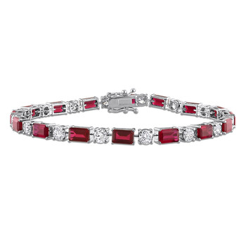 7 1/5ct TGW Created Ruby and 2 7/8ct TW Lab-Grown TW Diamond Tennis Bracelet in 18k White Gold JMS011699