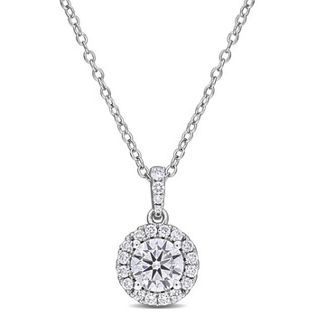 7/8CT TGW Lab Grown Diamond Halo Pendant with Chain in Sterling Silver - 17 in JMS011828 7/8CT TGW Lab Grown Diamond Halo Pendant with Chain in Sterling Silver - 17 in JMS011828