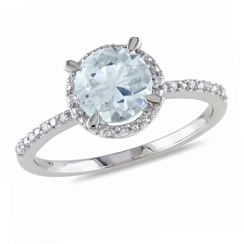Delmar Aquamarine and Diamond Accent Halo Ring in Sterling Silver AMR-JMSU7GV