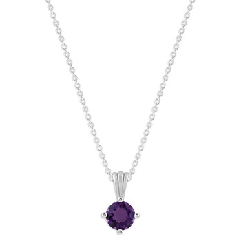 Amethyst February Birthstone Round Pendant Necklace in Sterling Silver