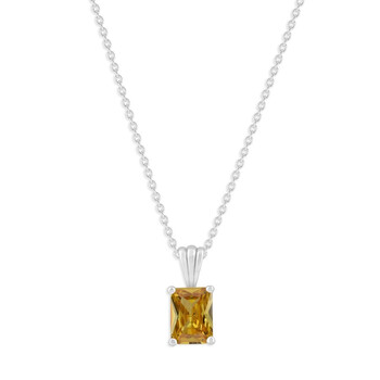 Citrine November Birthstone Emerald Pendant Necklace in Sterling Silver, Jewelry for Women, Gift Box Included