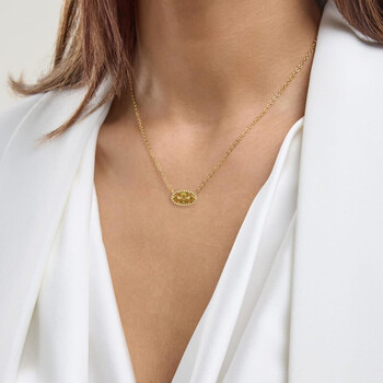 Citrine November Birthstone Oval Pendant Necklace in 14K Gold Plated Sterling Silver