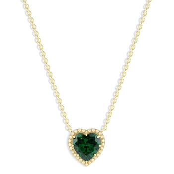 Emerald May Birthstone Heart Pendant Necklace in 14K Gold Plated Sterling Silver