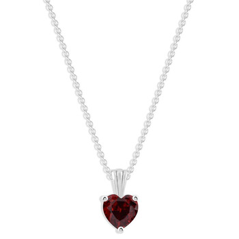 Garnet January Birthstone Heart Pendant Necklace in Sterling Silver