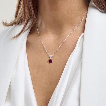 Siam Ruby July Birthstone Round Pendant Necklace in Sterling Silver