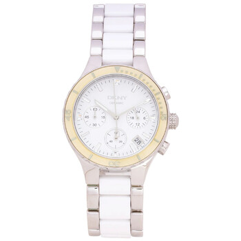 Chronograph Wite Dial Steel and Ceramic Bracelet Ladies Watch NY8502