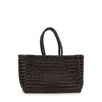 bamboo Triple Jump Brown Tote Bag In Woven Leather 8810DARKBROWN