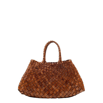 santa Croce Brown Handbag With Two Top Handles And Interwoven Design In Leather 8893TAN