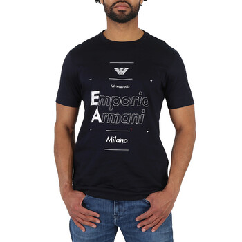 Emporio Armani Blue Navy Logo Print Short Sleeve Cotton T-Shirt 