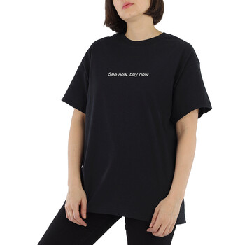 Tシャツ・カットソー STELLA MCCARTNEY Woman T-Shirt Black 6J01583SPY51 1000 Stella McCartney Ladies Black Slogan-Print Cotton T-Shirt