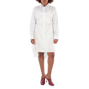 Moncler Girls White Cotton Poplin Long-Sleeve Shirt Dress