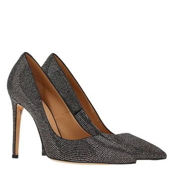 Crystal-Embellished Leather High Heels, Size 5.5 D