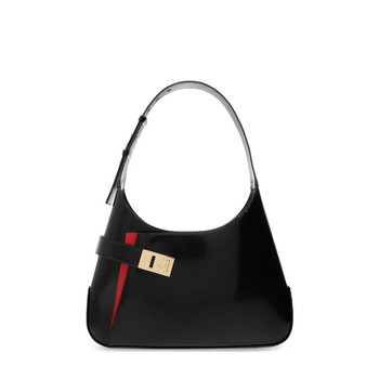 Gancini-Buckled Asymmetric Leather Shoulder Bag