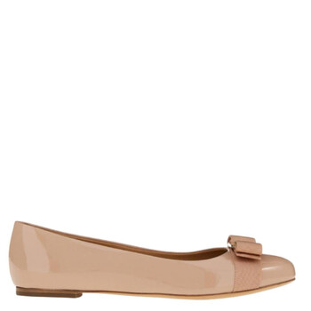 Ferragamo Ladies Black Patent Vara Bow Ballerina Shoes, Size