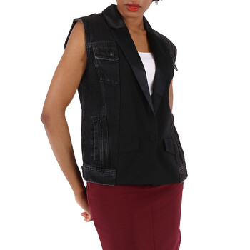 Black 'Bonie' Denim Sleeveless Jacket, Brand Size 1 (Small)