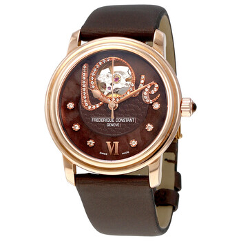 Chocolate Guilloche Mother of Pearl Leather Ladies Watch FC-310CLHB2P4