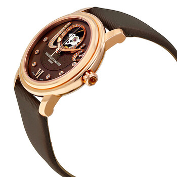 Chocolate Guilloche Mother of Pearl Leather Ladies Watch FC-310CLHB2P4