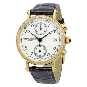 Classics Chronograph White Dial Diamond Black Leather Ladies Watch FC-291A2RD5