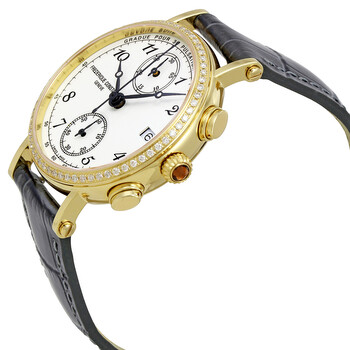 Classics Chronograph White Dial Diamond Black Leather Ladies Watch FC-291A2RD5