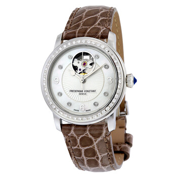 Heart Beat Automatic Mother of Pearl Diamond Dial Brown Leather Ladies Watch FC-310HBAD2PD4