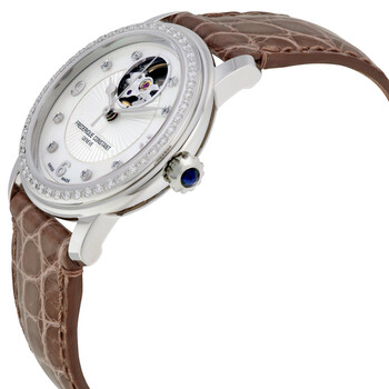 Heart Beat Automatic Mother of Pearl Diamond Dial Brown Leather Ladies Watch FC-310HBAD2PD4