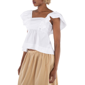Bright White Cotton Poplin Ruffle Blouse
