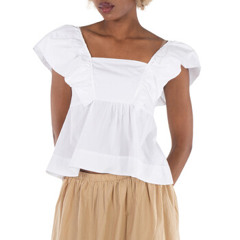 Bright White Cotton Poplin Ruffle Blouse