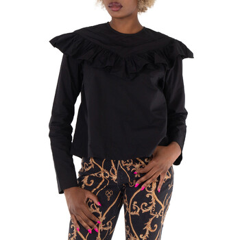 Cotton Poplin Frill Blouse In Black