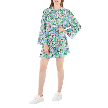 princess polly baby blue dress Ganni Ladies Azure Blue Floral Printed Puff-Sleeved Shirt Dress, Brand Size  38 (US Size 4) F6961 - Clothing