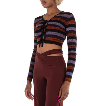 Ladies Multicolour Striped Crop Cardigan, Size X-Small