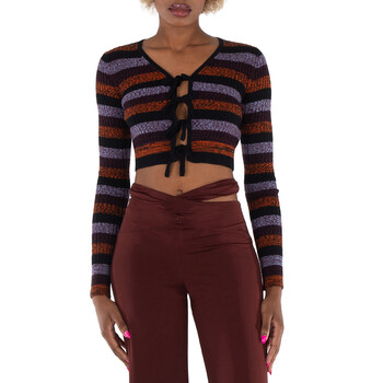 Ladies Multicolour Striped Crop Cardigan, Size X-Small