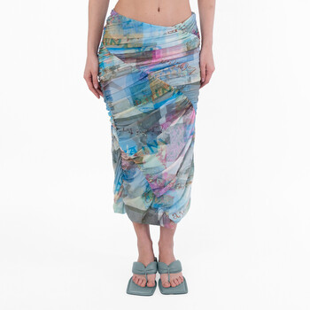 Ladies Wild Orchid Wild Orchid-Print Ruched Midi Skirt