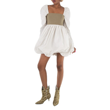 Taffeta Mix Balloon Mini Long Sleeve Dress