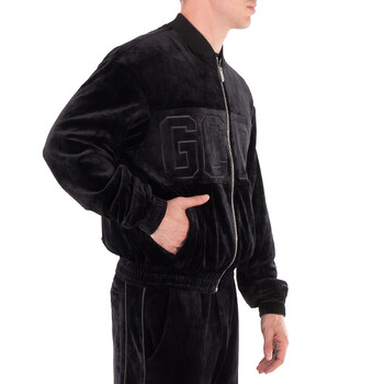 Logo-Embroidered Velvet Zip-Up Sweatshirt