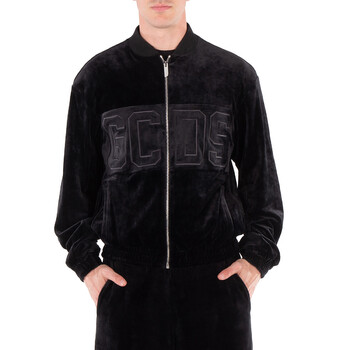 Logo-Embroidered Velvet Zip-Up Sweatshirt