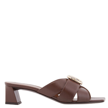 Leather Buckle Mid-Heel Sandals