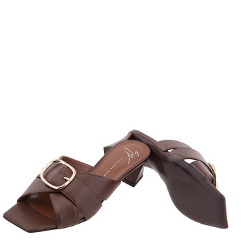 Leather Buckle Mid-Heel Sandals