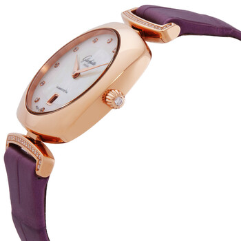 Glashutte Pavonina 18kt Rose Gold White Mother of Pearl Diamond Dial Ladies Watch 1-03-01-08-05-34