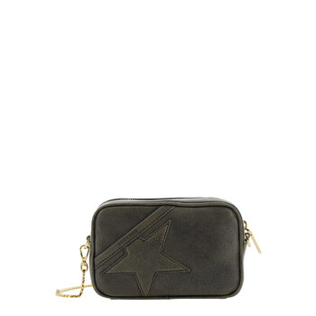 Black Crossbody Bag With Removable Chain-Link Shoulder Strap And Star Patch On The Front In Leather Woman