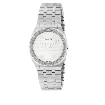 稀少 GUCCI(グッチ) GG2570 White Dial Diamonds Ladies Watch Gucci GG2570 White Dial Stainless Steel Diamond Ladies Watch